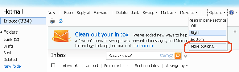 hotmail options