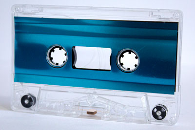 audio cassette with blue metallic foil