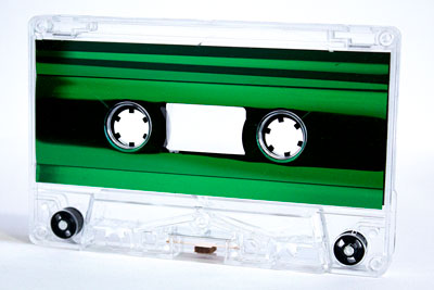audio cassette with green metallic foil