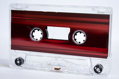 audio cassette with red metallic foil
