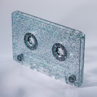 green and blue glitter cassette