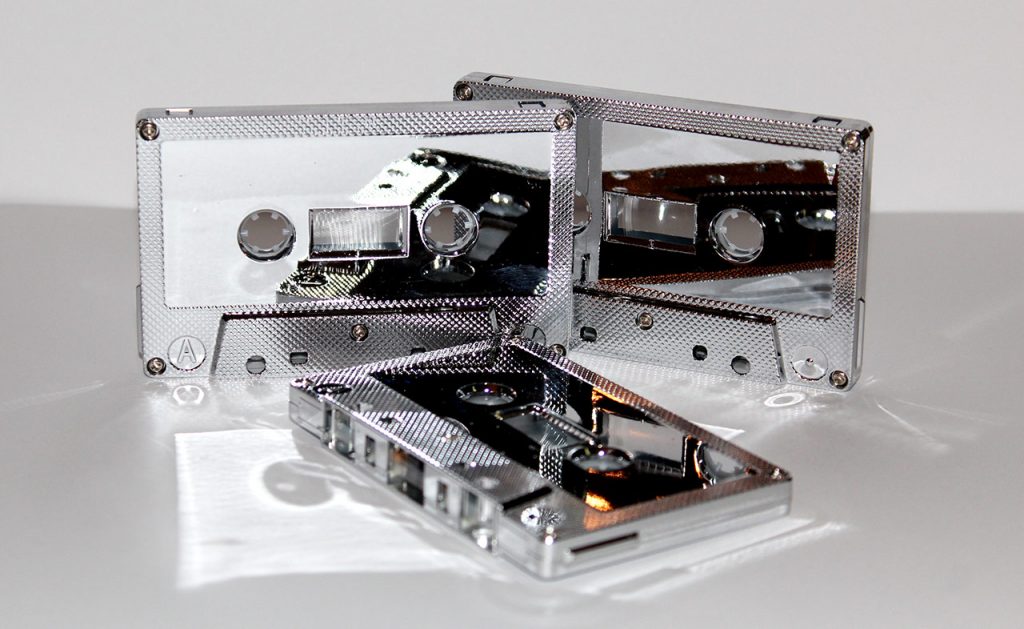 Silver platinum mirror cassette tape shell by Duplication.ca