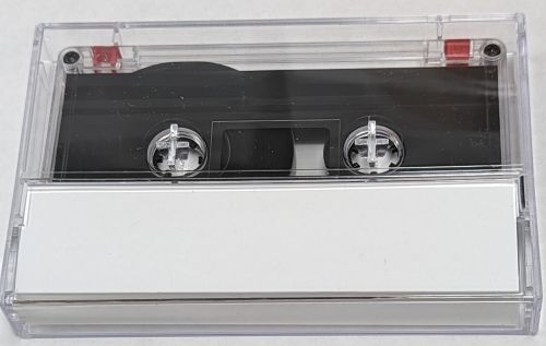 C-100plus Clear W/ Grey Liners (Tabs-IN) loaded with Chrome Tape comes with cassette shell and J-card