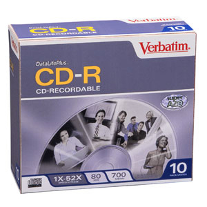 10PK CD-R 80 MIN 700MB 52X BRANDED W/SLIM CASE