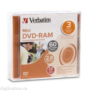 Verbatim Mini DVD-RAM 2.8GB 2X Double-Sided 3pk Jewel Case