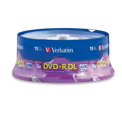 Verbatim 8.5GB DVD+R DL, 8x write speed, 6 x 15-pack spindles 95484