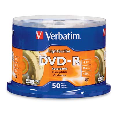 Verbatim 96166 DVD-R 4.7GB 16X LightScribe 6X50PK Spindle