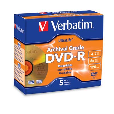 Verbatim 96320 Archival Grade DVD-R 4.7GB 8X 5pk Jewel Case
