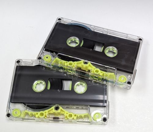 C-85 Fluorescent Green Wasabi Bridge (Tabs-Out) with Grey Liners loaded with high quality chrome tape. 