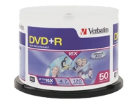 Verbatim 16X DVD+R 4.7 GB branded 50 pack spindle