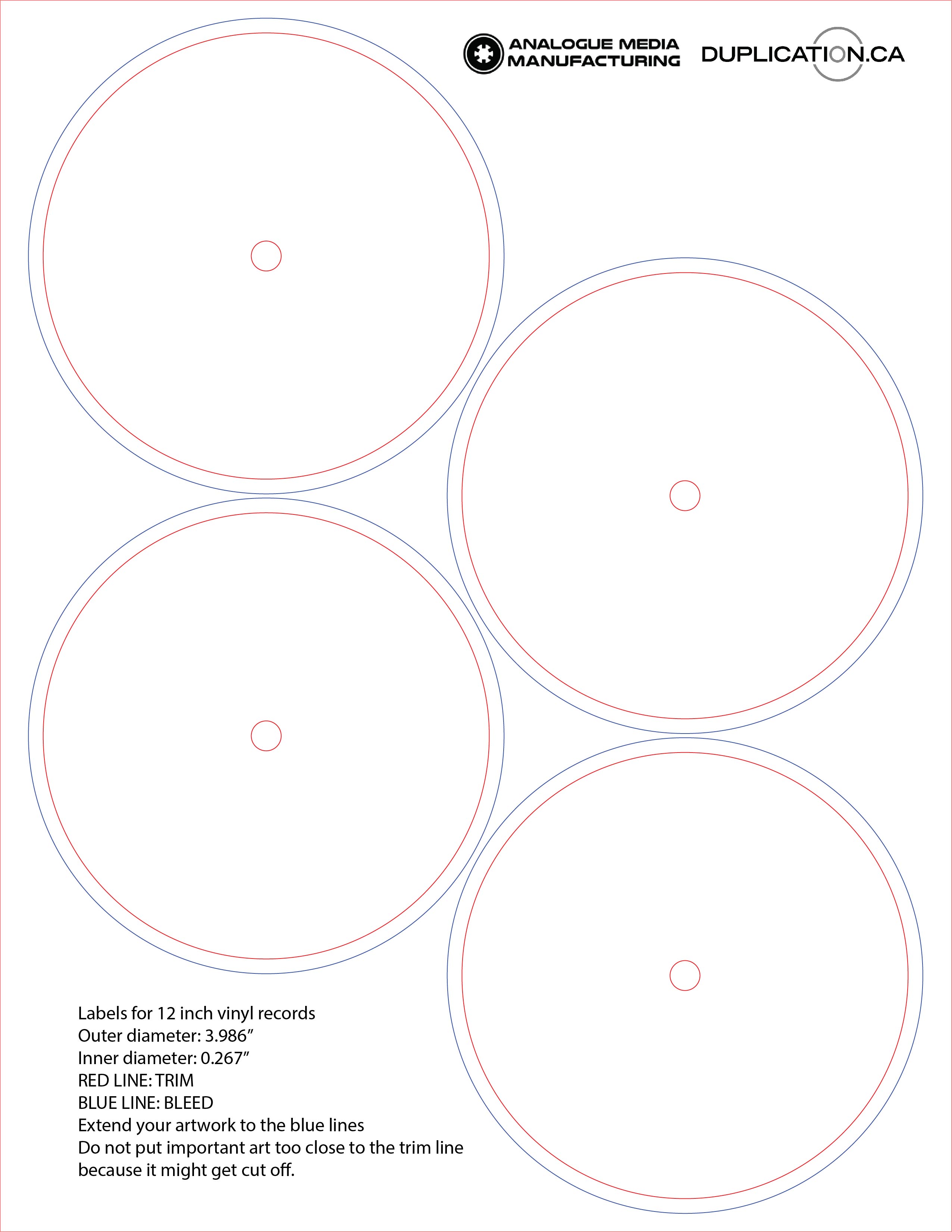 Blank Labels for 12" Vinyl Records, 4 per Sheet Blank Labels and