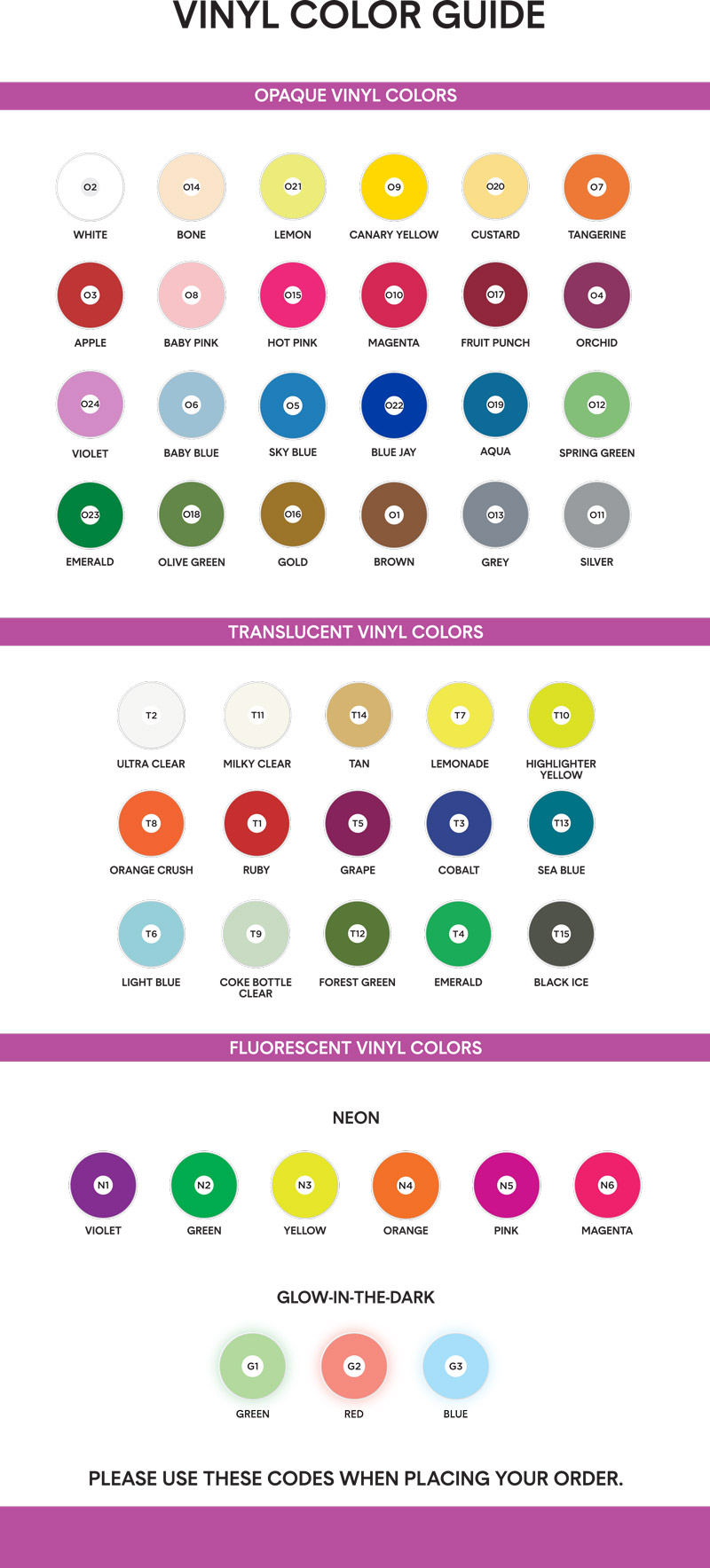 Colour vinyl options from Duplication.ca